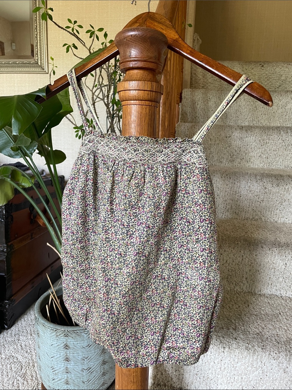 American Eagle Outfitters Cream Floral Cottagecore Smocked Tank Top - Picture 2 of 8